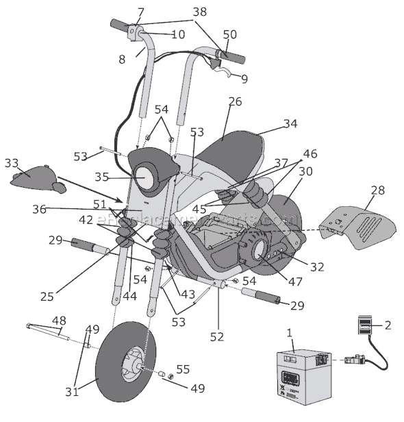 Page A Diagram and Parts List for G4647  Power Wheels Ride-On Motorcyles